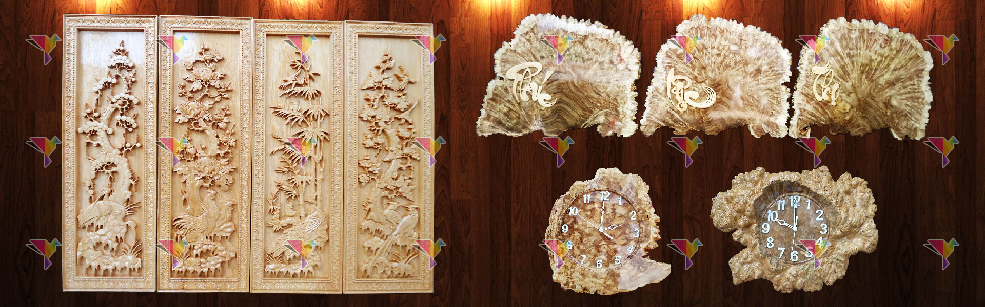 Tranh treo tường - Đồng hồ gỗ lũa