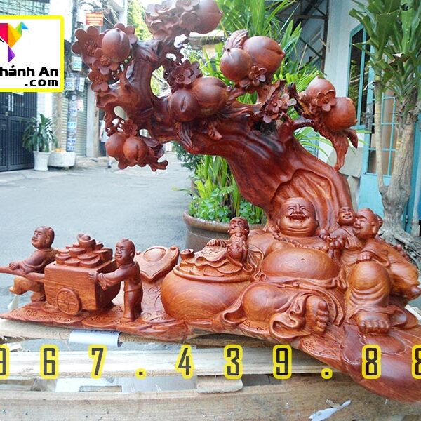 Tượng Gỗ Phật Di Lặc Ngồi Gốc Đào